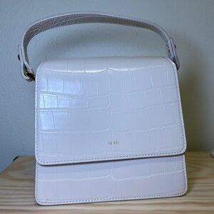 JW PEI Light Cream Croc-Embossed Shoulder Bag